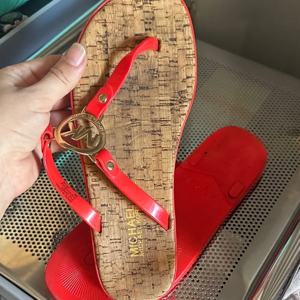 Michael Kors Red Thong Sandals with Gold Accents - Picture 3 of 4